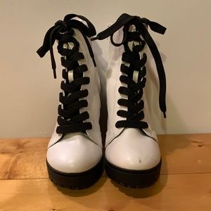 White/black Moto boots